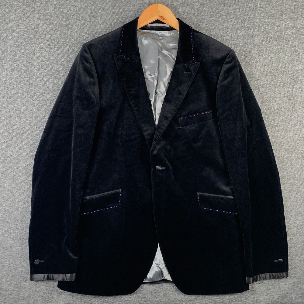 Thomas Pink Tuxedo Jacket Men 42R Black Velvet Peak Lapel Evening After Party